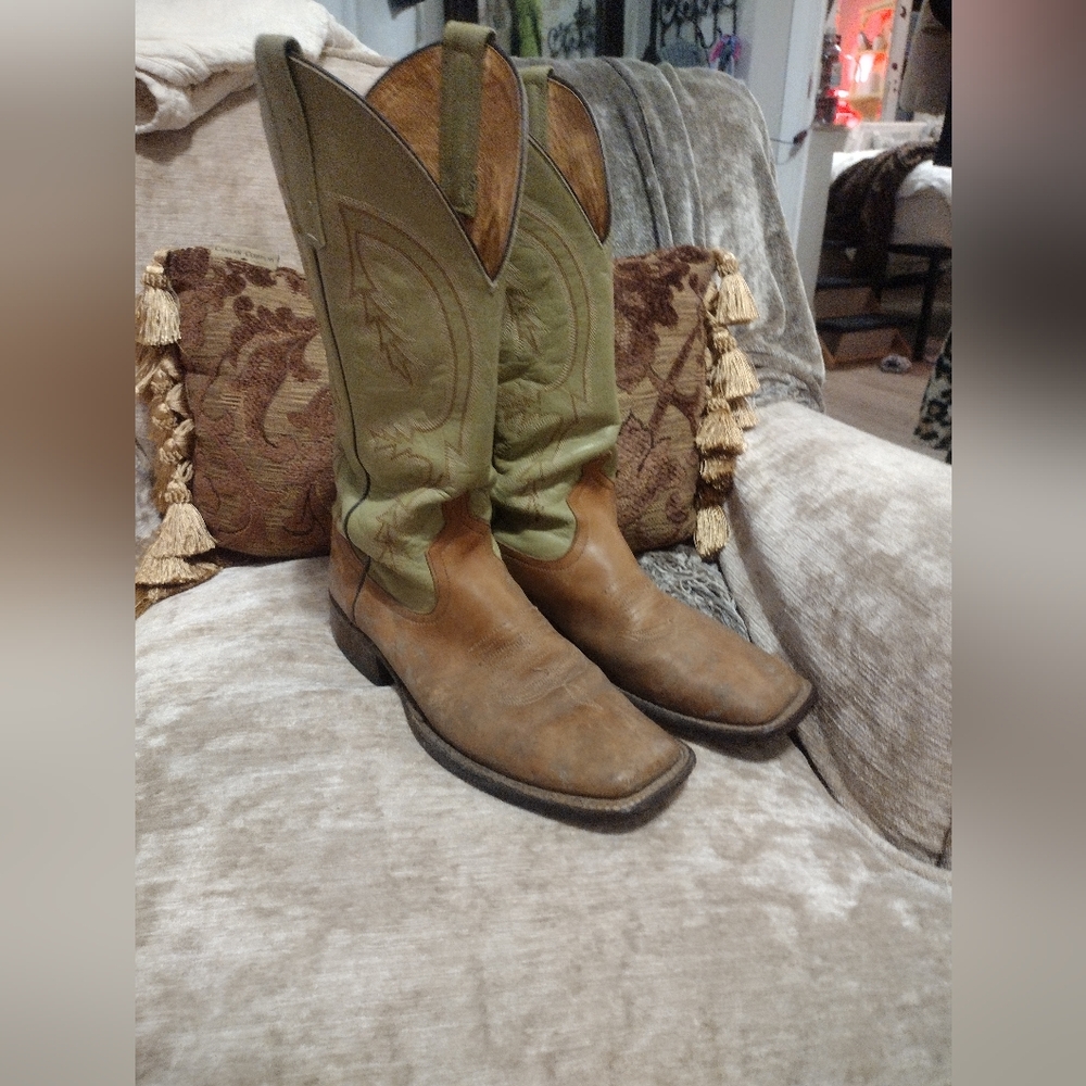 Brown & Tan Leather Cowboy Boots